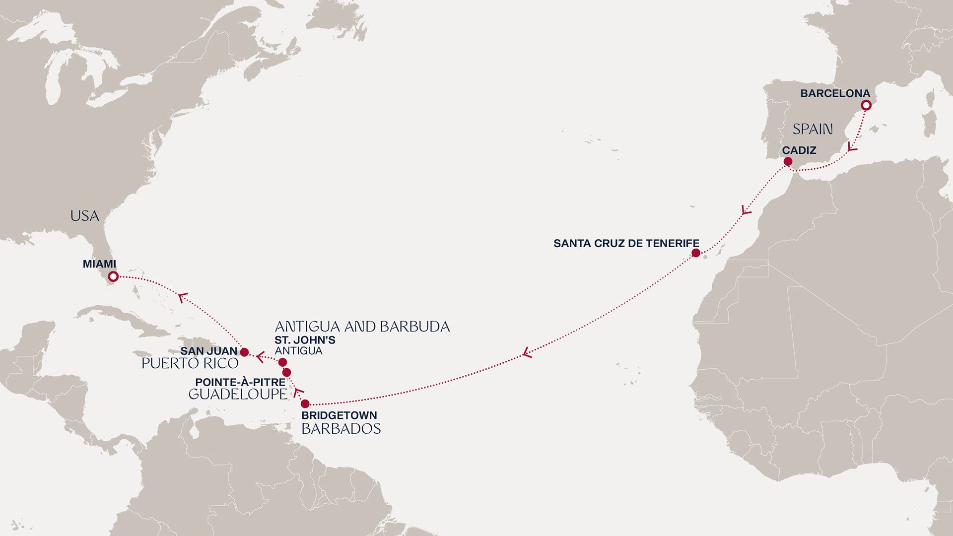 A Journey from Barcelona to Miami Itinerary Map