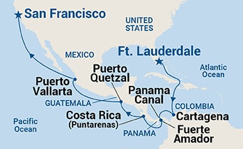 16-Day Panama Canal - Ocean to Ocean Itinerary Map